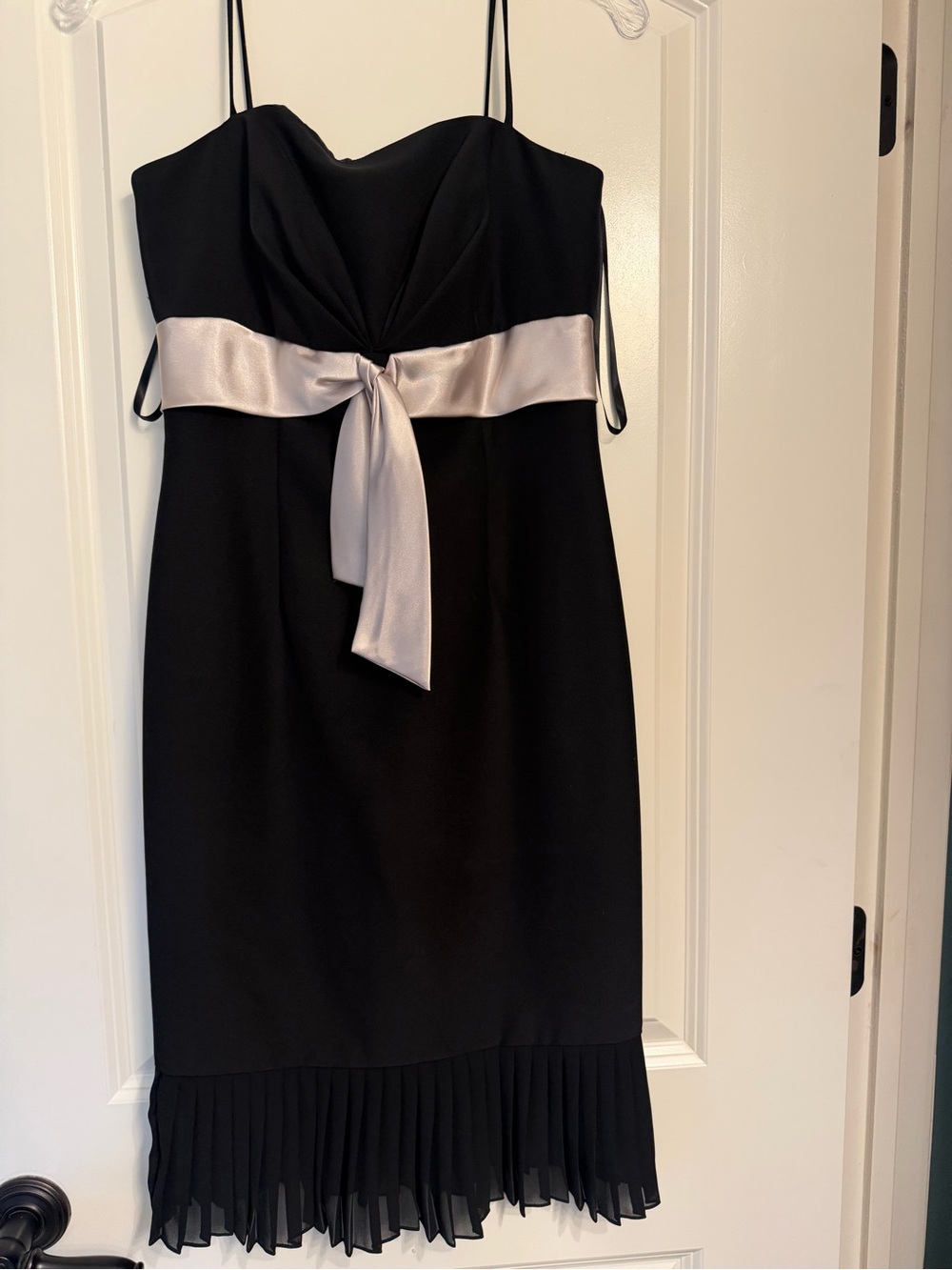 White House Black Market Black Strapless Dress with Silver Waist Sash